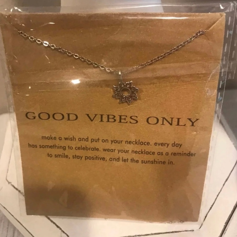 Good Vibes Sun Positive  silvertone adjustable make a wish necklace! Great gift!